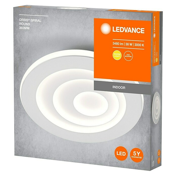 Ledvance Orbis Led-plafondlamp, rond Spiral (38 W, Ø x h: 36,5 x 5,6 cm, Wit, Warm wit) | BAUHAUS