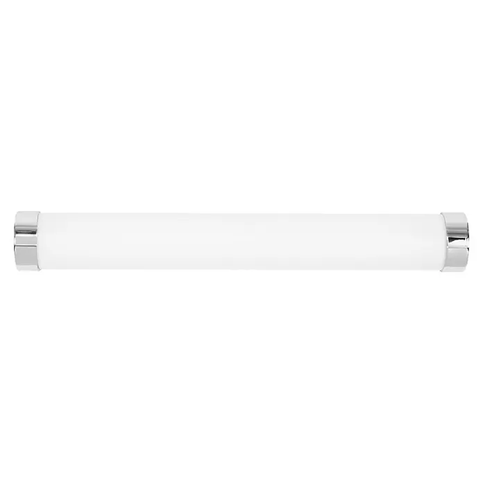 Ledvance Orbis LED-Spiegelleuchte Tube - 9 W, L x B x H: 40 x 7 x 5,4 cm, Chrome, Frostglas, Warmweiß - Nahaufnahme einer weißen, zylindrischen LED-Badezimmerleuchte mit verchromten Endkappen, die ein modernes und helles Design zeigt.
