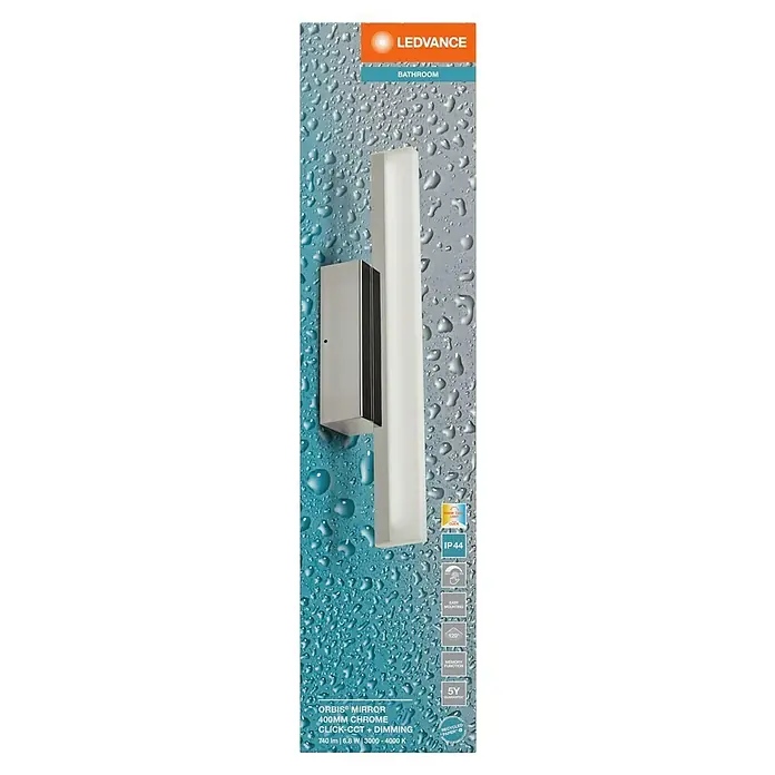Ledvance Orbis LED-Spiegelleuchte Mirror - 6,8 W, L x B x H: 40 x 8,8 x 5,7 cm, Chrome, Warmweiß - LEDVANCE ORBIS Spiegel-Badezimmerleuchte in Chrom, 400mm. IP44-Schutz, dimmbar, Farbtemperatur wählbar. Ideal für moderne Badezimmer.
