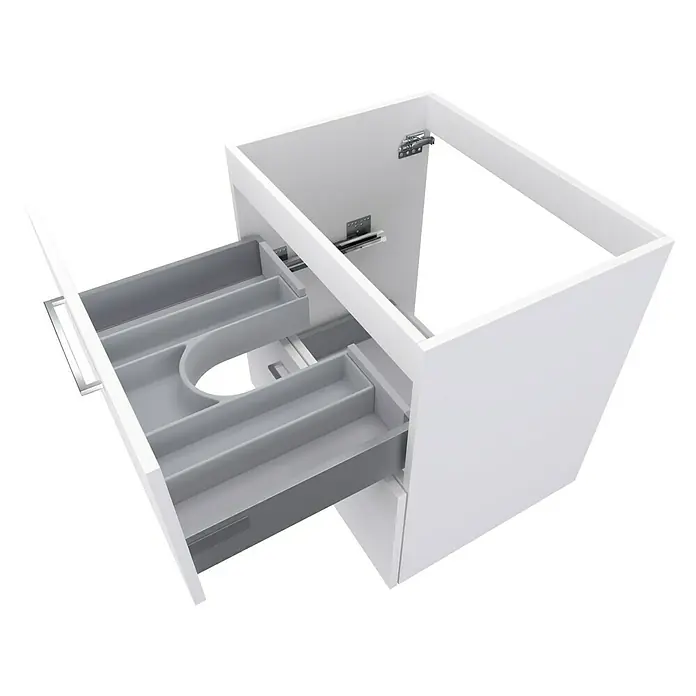 Camargue Espacio Waschtischunterschrank - 60 x 46 x 60 cm, 2 Schubkästen, Mira - Unterschrank mit Schubladen offen.