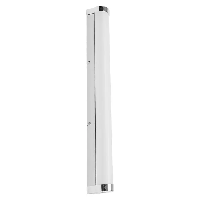 Ledvance Orbis LED-Spiegelleuchte Tube - 12 W, L x B x H: 60 x 7 x 5,4 cm, Chrome, Frostglas, Warmweiß - Ein schlanker, weißer Spiegelschrank mit silbernen Akzenten, ideal für moderne Badezimmer. Er bietet stilvolle Aufbewahrung.
