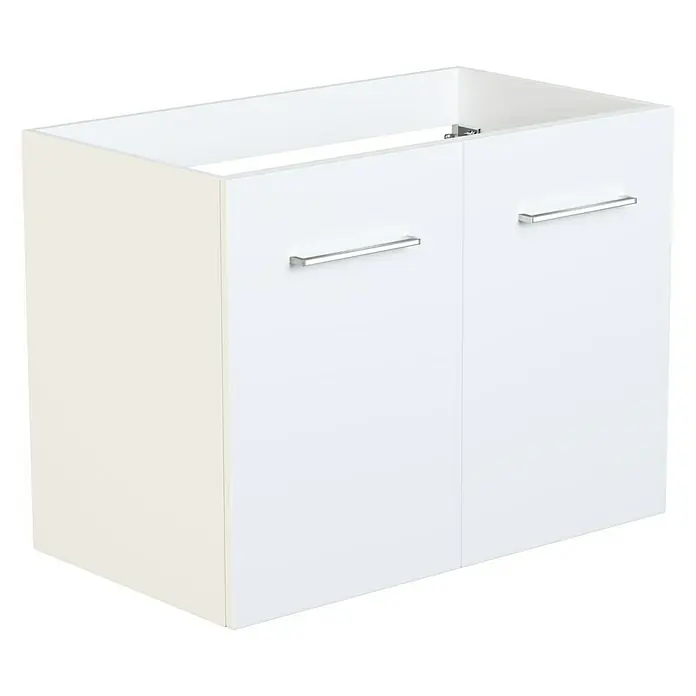Camargue Espacio Waschtischunterschrank - 80 x 46 x 60 cm, 1 Einlegeboden, Mira - Unterschrank für Waschbecken mit weißen Fronten und Griffen in Silberoptik für ein modernes Badezimmerdesign.