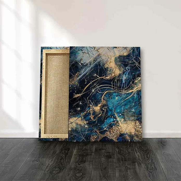 Dotcomcanvas Leinwandbild - Blue Thunder - Abstrakt, B x H: 150 x 200 cm - Kunstvolles Wandbild mit abstrakten blauen und goldenen Marmoreffekten, eine stilvolle Dekoration für moderne Wohnräume.