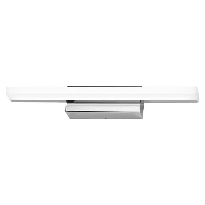 Ledvance Orbis LED-Spiegelleuchte Mirror - 6,8 W, L x B x H: 40 x 8,8 x 5,7 cm, Chrome, Warmweiß - Eine horizontale LED-Leuchte mit einem rechteckigen Lampenschirm und einer glänzenden Chromhalterung, ideal für moderne Badezimmer.