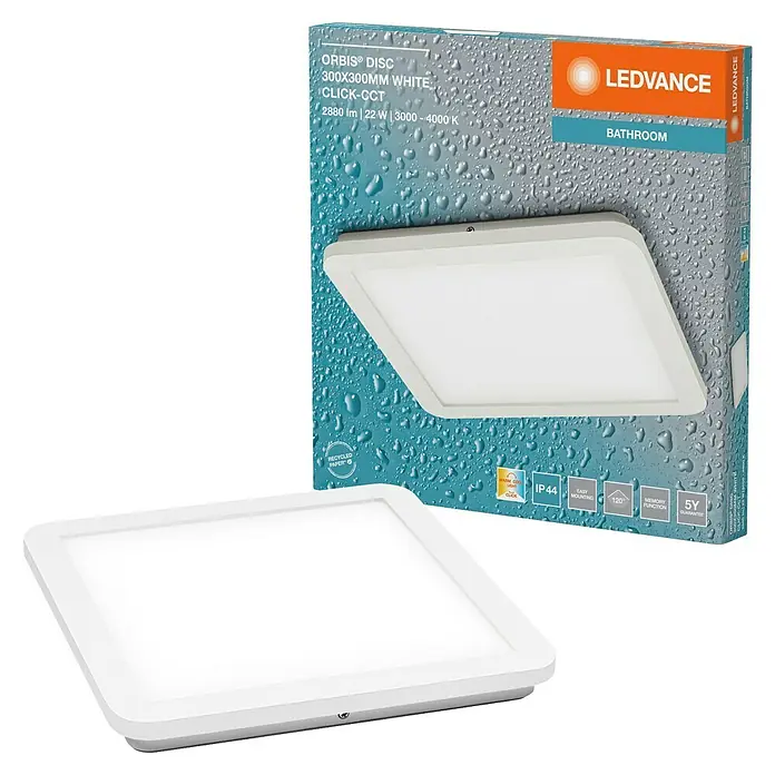 Ledvance Orbis LED-Deckenleuchte Disc - 22 W, Weiß, Warmweiß, Quadratisch - LEDVANCE Orbis Disc 300x300mm LED-Badleuchte in Weiß, mit CCT-Funktion und 5 Jahren Garantie, ideal für Ihr Badezimmer.