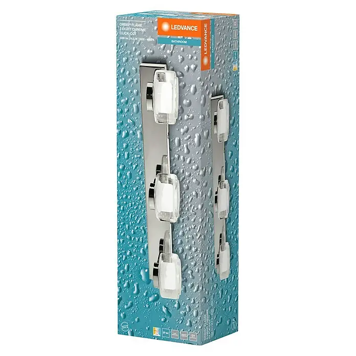 Ledvance Orbis LED-Wandleuchte Flame - 16,5 W, L x B x H: 50 x 13 x 9 cm, Chrome, Warmweiß, 3 Stk. - Die LEDVANCE ORBIS FLAME 3-flammige Chrom-Badleuchte mit CCT-Klickfunktion, die modernes Design und Funktionalität vereint.