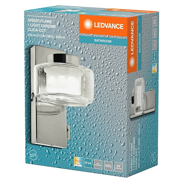 Ledvance Orbis Aplique de pared LED (5,5 W, L x An x Al: 10 x 13 x 15 cm, Cromo, Blanco cálido, 1 ud.) | BAUHAUS
