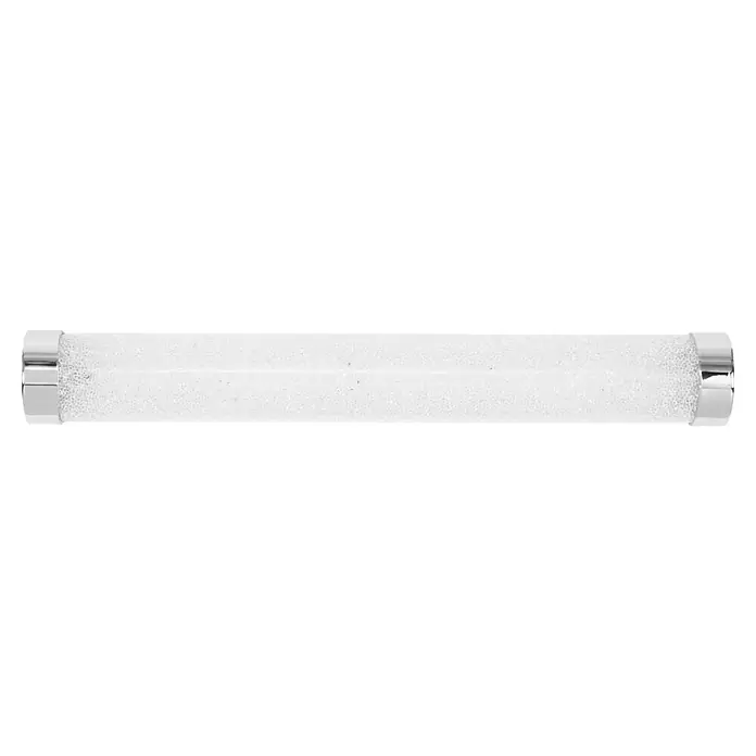 Ledvance Orbis LED-Spiegelleuchte Tube - 9 W, L x B x H: 40 x 7 x 5,4 cm, Chrome, Bubbleglas, Warmweiß - Nahaufnahme einer zylindrischen Leuchtstoffröhre mit silbernen Endkappen, die ein helles, diffuses Licht ausstrahlt.