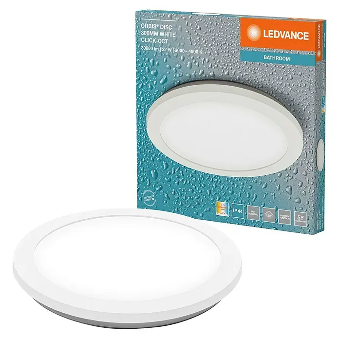 Ledvance Orbis LED-Deckenleuchte Disc - 22 W, Ø x H: 30 x 3 cm, Weiß, Warmweiß, Rund - Weiße LEDVANCE Orbis® Disc Deckenleuchte, 300 mm Durchmesser, ideal für Badezimmer, mit einstellbarer Farbtemperatur (CCT).