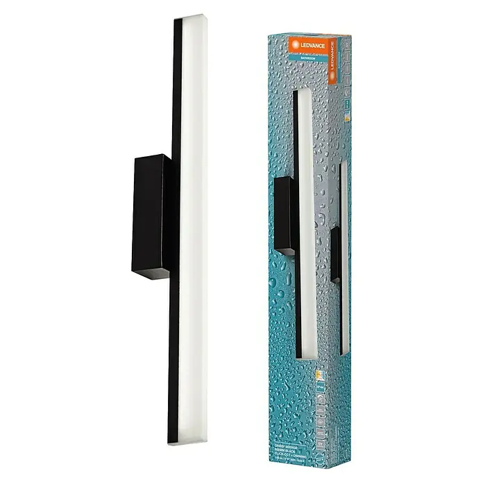 Ledvance Orbis Aplique LED para espejo - 10 W, L x An x Al: 60 x 8,8 x 5,7 cm, Negro, Blanco cálido - Una lámpara de pared LEDVANCE con un diseño moderno y elegante, junto con su embalaje con un patrón de gotas de agua, ideal para baños.