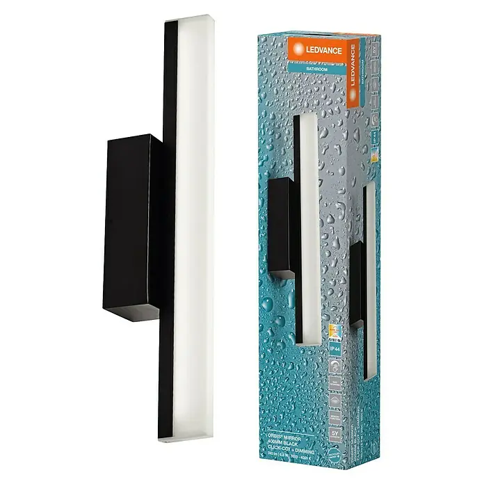 Ledvance Orbis LED-Spiegelleuchte Mirror - 6,8 W, L x B x H: 40 x 8,8 x 5,7 cm, Schwarz, Warmweiß - LEDVANCE Orbis Mirror Badleuchte: 400mm, Schwarz, Click-CCT + Dimmung, 740lm, 6.8W, 3000-4000K. Perfekt für stilvolle Badezimmerbeleuchtung.