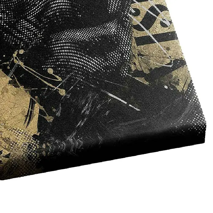 Dotcomcanvas Leinwandbild - Luxury Steve, B x H: 150 x 200 cm - Nahaufnahme eines abstrakten Kunstwerks mit schwarzen, goldenen und weißen Farbtönen, das eine faszinierende Textur und Tiefe zeigt.
