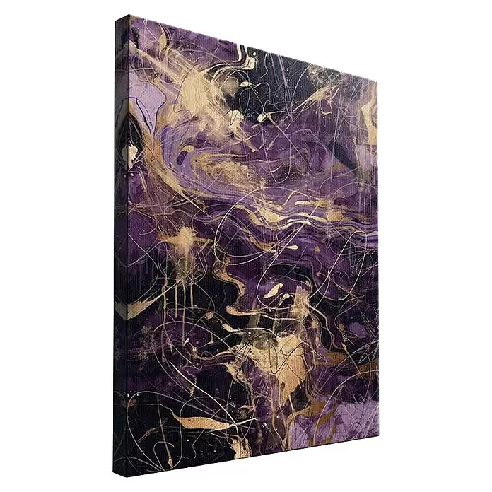 Dotcomcanvas Leinwandbild - Purple Storm - Abstrakt, B x H: 150 x 200 cm - Abstraktes Leinwandbild mit dynamischer violetter und goldener Sprenkel- und Wirbelkunst.