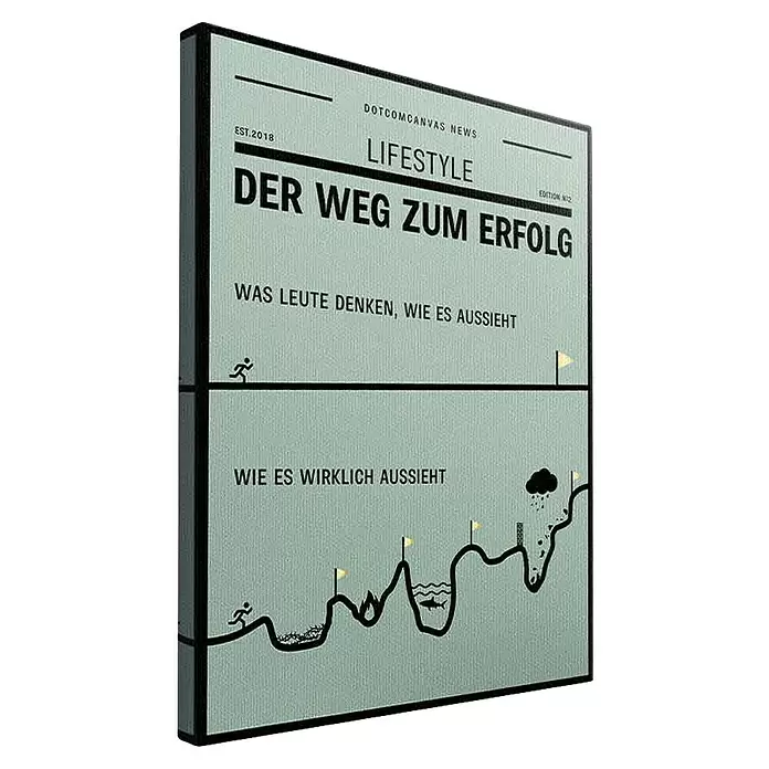 Dotcomcanvas Leinwandbild - Road To Success, B x H: 150 x 200 cm - Hellgrüner Leinwanddruck "Der Weg zum Erfolg", der den vermeintlich einfachen und den tatsächlich steinigen Weg zum Erfolg darstellt.
