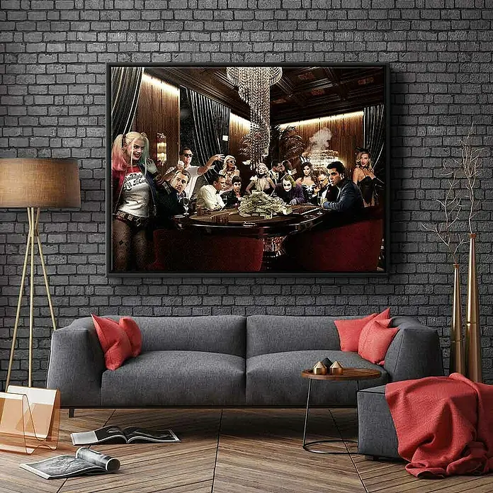 Dotcomcanvas Leinwandbild - Poker Night, B x H: 40 x 30 cm - Wandkunst mit einem lebhaften Bild von Charakteren, die sich dem Pokerspiel hingeben, das eine spielerische und elegante Note für jeden Raum verspricht.
