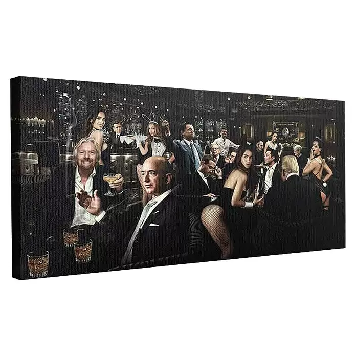 Dotcomcanvas Leinwandbild - Business Meeting, B x H: 150 x 75 cm - Leinwandbild mit einem Kunstwerk berühmter Geschäftsleute und Frauen auf einer opulenten, dunklen Party.