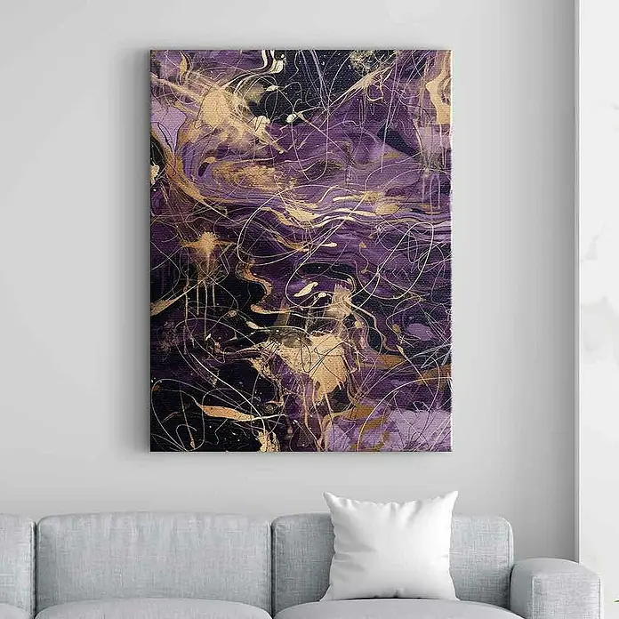 Dotcomcanvas Leinwandbild - Purple Storm - Abstrakt, B x H: 150 x 200 cm - Abstraktes Wandbild in Lila- und Goldtönen. Einzigartiges Kunstwerk für ein modernes Ambiente und stilvolle Dekoration.