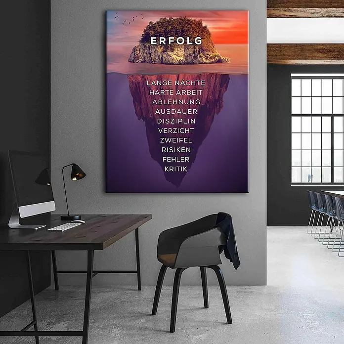 Dotcomcanvas Leinwandbild - Insel des Erfolgs, B x H: 75 x 100 cm - Motivierendes Wandbild "Erfolg" mit Eisberg-Darstellung, ideal für Büro oder Arbeitszimmer. Dekorative Kunstdruck für mehr Motivation und Zielstrebigkeit.