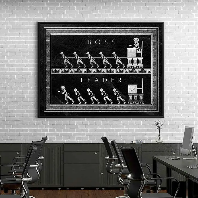 Dotcomcanvas Leinwandbild - Be A Leader, B x H: 80 x 60 cm - Das BOSS-LEADER-Wandbild ist ein Motivationsstück. Es zeigt den Unterschied zwischen Boss und Leader.