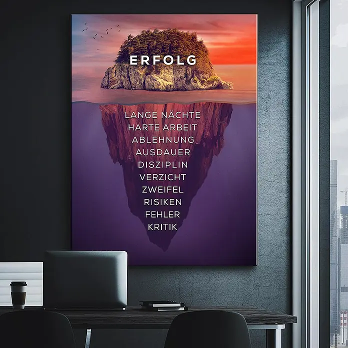 Dotcomcanvas Leinwandbild - Insel des Erfolgs, B x H: 75 x 100 cm - Erfolgs-Leinwandbild: Darstellung eines Eisbergs, der die vielen Elemente des Erfolgs zeigt, ideal für Büro oder Zuhause.