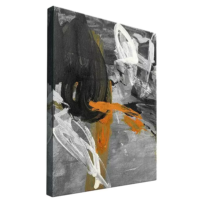 Dotcomcanvas Leinwandbild - Silent Dancer - Abstrakt, B x H: 120 x 160 cm - Abstraktes Leinwandbild mit Pinselstrichen in Grau, Schwarz, Weiß und Orange.