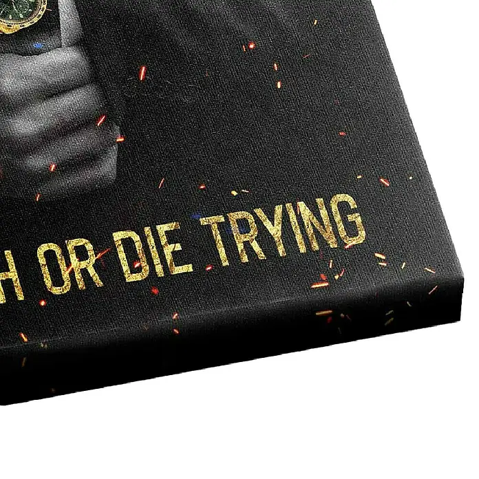 Dotcomcanvas Leinwandbild - Get Rich Or Die Trying, B x H: 30 x 40 cm - Goldene "Hustle Or Die Trying" Leinwand, ein auffälliges Dekorationsstück.