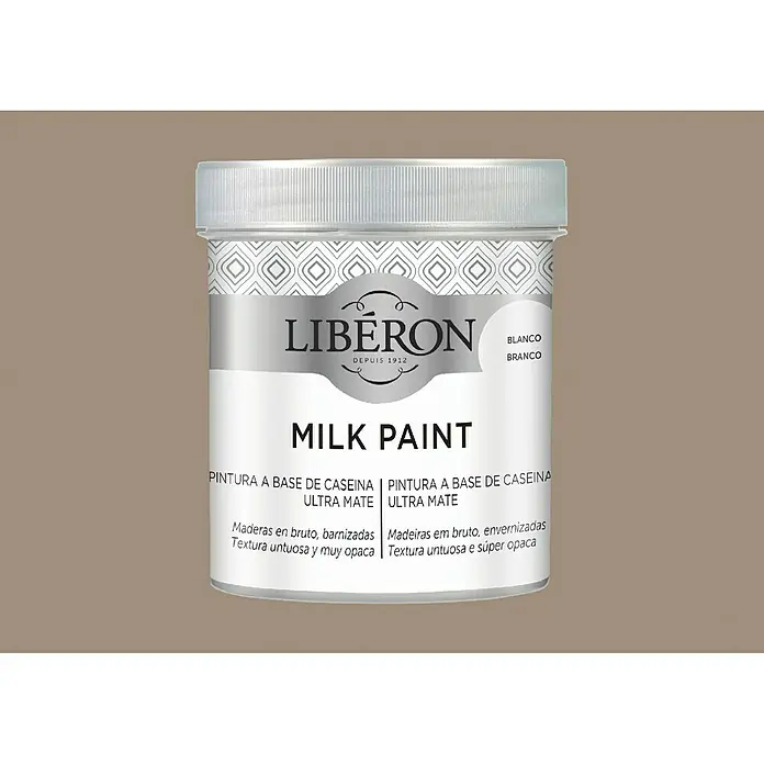 Libéron Pintura Milk paint - Cappuccino, 500 ml, Mate - Bote de pintura a la leche Liberon en blanco, ideal para muebles y superficies de madera, con un acabado mate y aterciopelado.