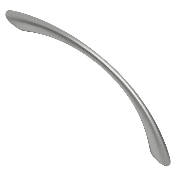 Nesu Tirador para muebles 868617 - L x An x Al: 11,2 x 0,8 x 2,3 cm, Acero, Cromado mate, Distancia entre orificios: 96 mm - Tirador de mueble curvado plateado con acabado satinado.