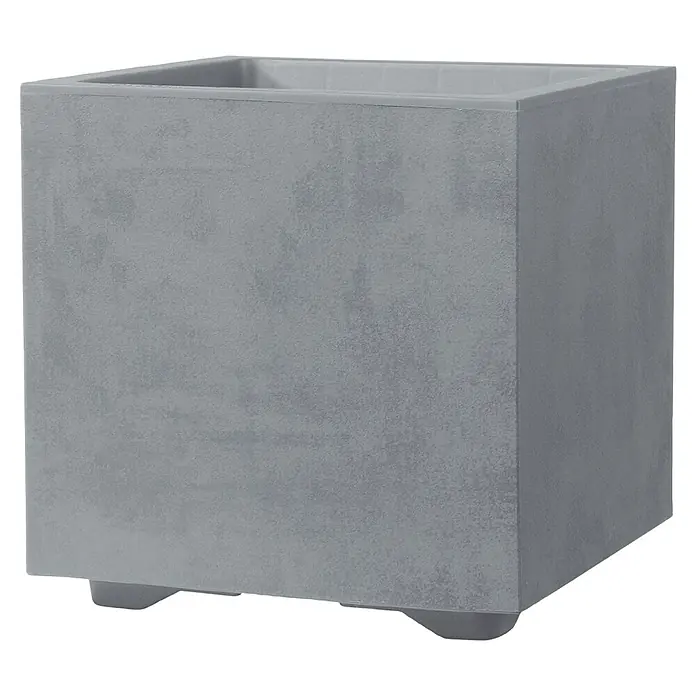 Deroma Millennium Pflanzkasten - Außenmaß (L x B x H): 25 x 25 x 25 cm, Kunststoff, Ashgrey - Ein quadratischer, grauer Pflanzkübel aus Beton, ideal für den Innen- und Außenbereich. Er ist schlicht, modern und wetterfest.