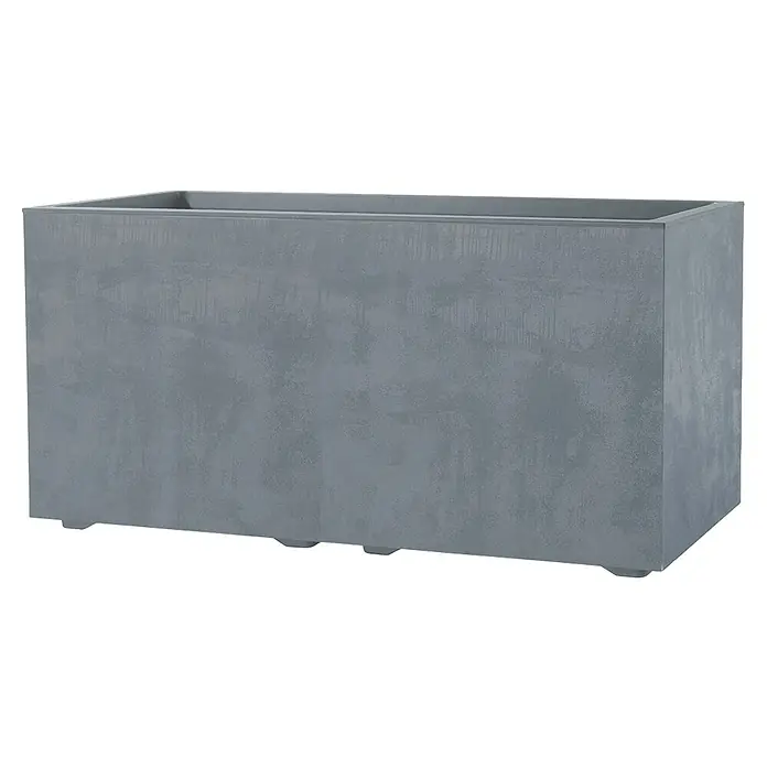 Deroma Millennium Pflanzkasten - Außenmaß (L x B x H): 79 x 39 x 39 cm, Kunststoff, Ashgrey - Nahaufnahme eines rechteckigen Pflanzkübels in modernem Betongrau, ideal für stilvolle Außenbereiche und Gärten.