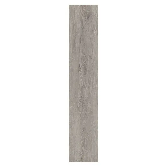 Vinylbodenmuster Rigid SPC Eiche Sombra - 280 x 160 x 3,8 mm, Landhausdiele - Nahaufnahme einer einzelnen Planke aus hellem Holzlaminat mit Maserung und Astlöchern für einen authentischen Look.