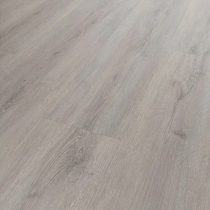 Vinylbodenmuster Rigid SPC Eiche Sombra - 280 x 160 x 3,8 mm, Landhausdiele - Nahaufnahme von hellem Laminatboden mit Maserung, ideal für moderne Innenräume. Die Oberfläche wirkt natürlich und strapazierfähig.
