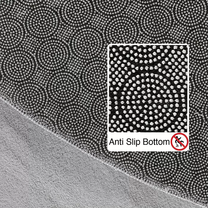 Kurzflorteppich Sky - Silber, Durchmesser: 120 cm, 100 % Polyester - Graue Teppichunterseite mit Antirutsch-Noppenmuster für sicheren Halt.