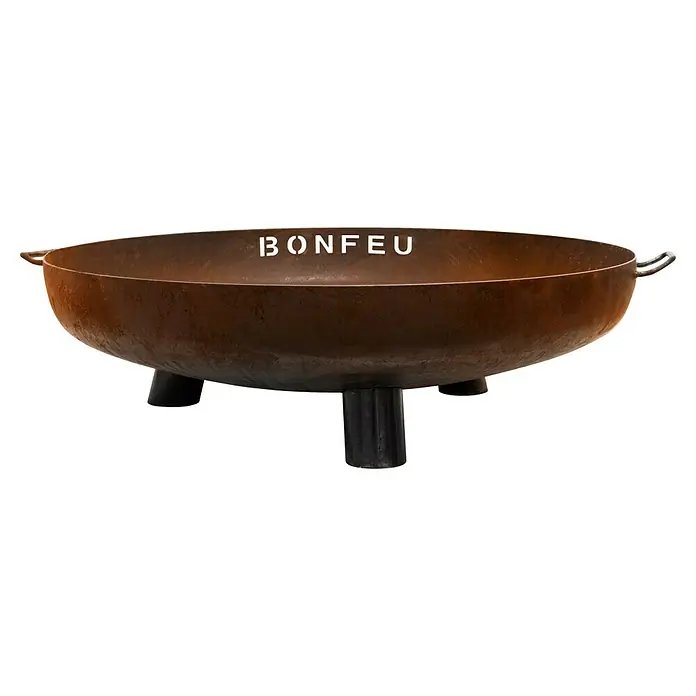 Bonfeu Brasero Bonbowl Plus - Diámetro: 60 cm, Acero Corten - Un brasero Bonfeu de acero con tres patas y asas laterales para noches acogedoras en el jardín. Perfecto para crear un ambiente de hoguera.