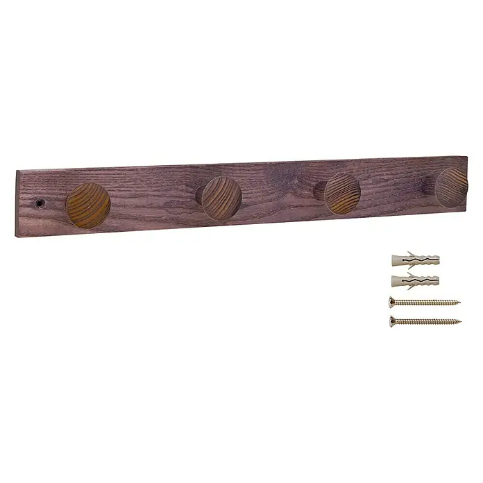 Inofix Perchero 3734 - L x An x Al: 48,8 x 6 x 6 cm, Madera, Violeta - Un perchero de madera con cuatro ganchos redondos, completo con accesorios para el montaje en la pared. Ideal para chaquetas y accesorios.