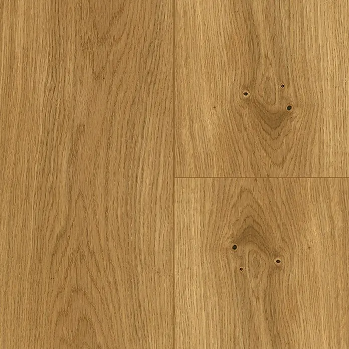 Parador Parkettmuster Classic 3060 Natur Eiche I - 200 x 185 x 13 mm, Landhausdiele - Nahaufnahme eines hellbraunen Holzbodenbelags mit einer klaren Holzmaserung, der eine warme und natürliche Atmosphäre vermittelt.