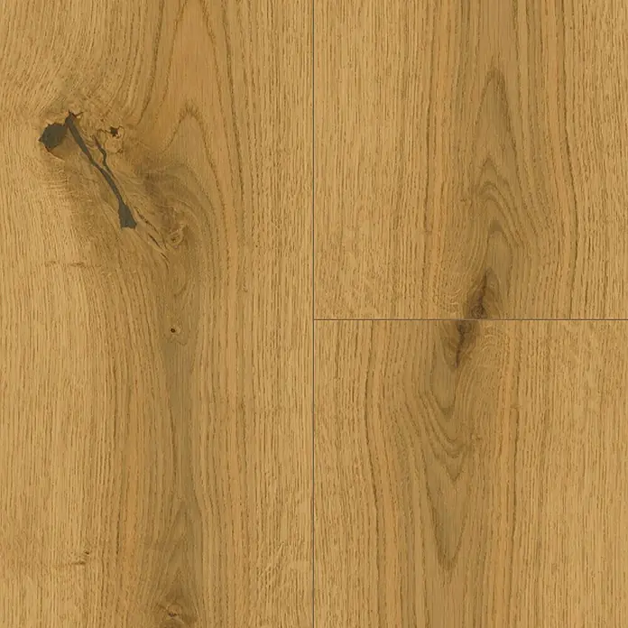 Parador Parkettmuster Basic 11.5 Character Eiche Chianti - 200 x 185 x 11,5 mm, Landhausdiele - Nahaufnahme von Eichenparkett mit natürlicher Maserung und Astlöchern, ideal für ein warmes und rustikales Interieur.