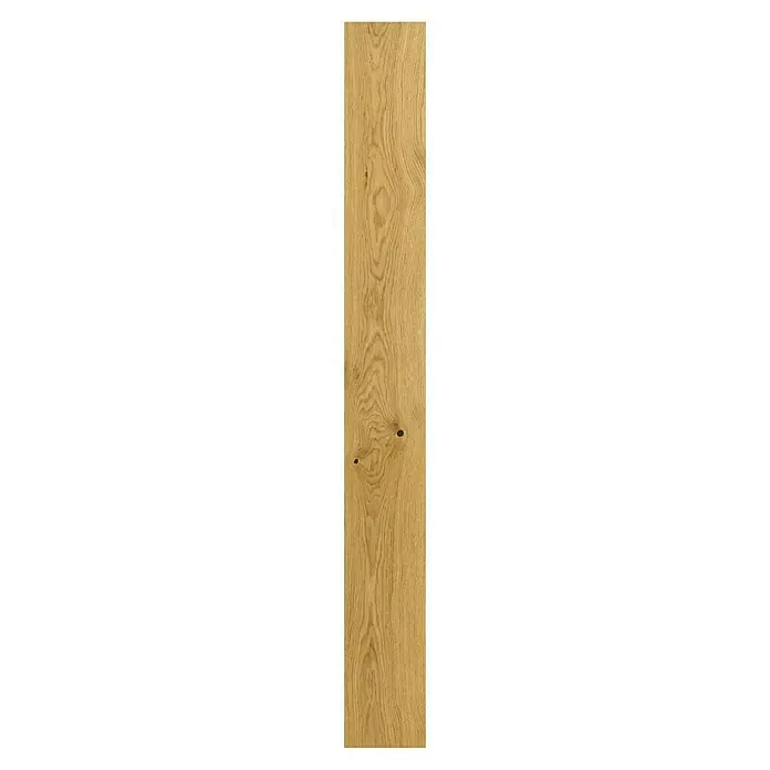 Parador Parkett Basic 11.5 - Rustikal Eiche, Landhausdiele, 2.200 x 185 x 11,5 mm - Nahaufnahme eines einzelnen Holzpaneels mit einer markanten Maserung und zwei Astlöchern.