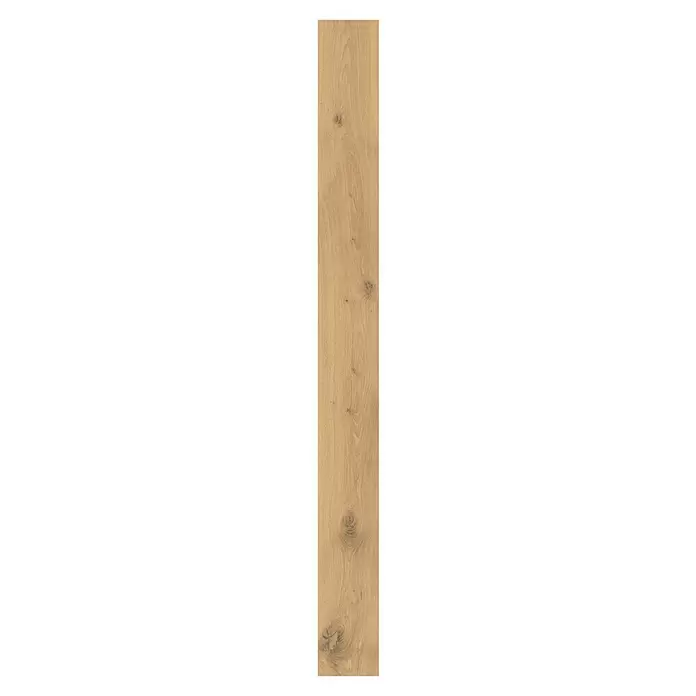 Parador Parkettmuster Classic 3060 Rustikal Eiche gebürstet weiß ( (200 x 185 x 13 mm, Landhausdiele) -  - Langes, hellbraunes Holzpaneel mit natürlicher Maserung und Ästen.