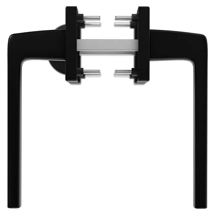 Hoppe Zimmertürgarnitur WC Dublin - Stärke Tür: 42 mm - 37 mm, Aluminium, Schwarz, Schlitzkopf/Olive - Schwarzes Türgriffset mit Verbindungsstift und freiliegenden silbernen Befestigungsschrauben.