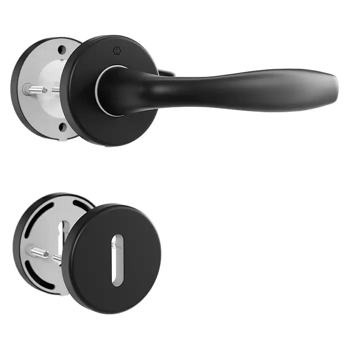 Hoppe Zimmertürgarnitur New York - Stärke Tür: 42 mm - 37 mm, Aluminium, Schwarz, Buntbart - Schwarzes Türdrücker-Set, demontiert, mit Griff und Schlüsselrosette sowie Montageteilen.