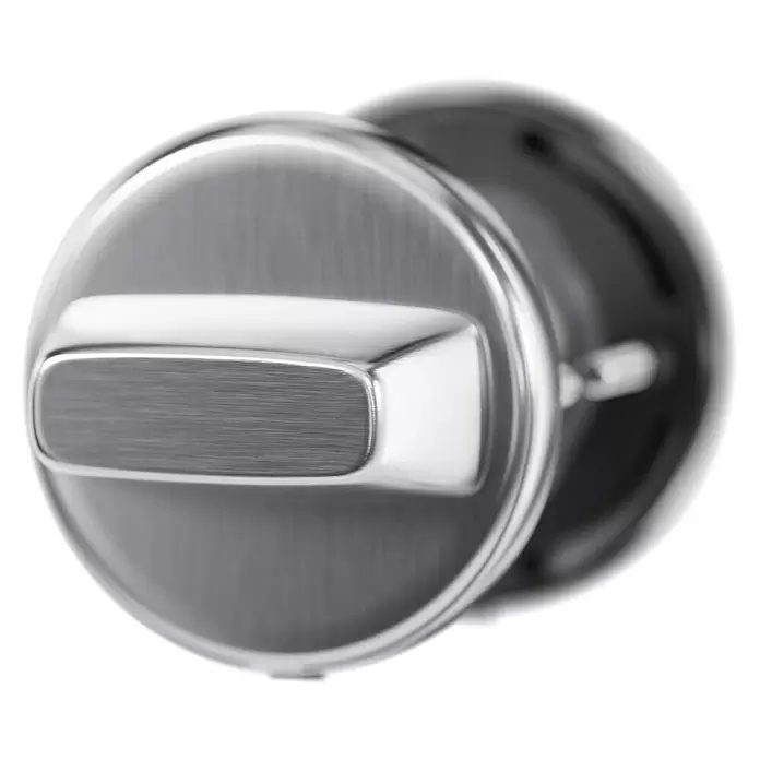 Hoppe Drückergarnitur WC Cardiff - Stärke Tür: 42 mm - 37 mm, Edelstahl, Schlitzkopf/Olive, Form Schild: Rund - Gebürstetes Silber-Türschloss mit runder Rosette und rechteckigem Drehknauf.