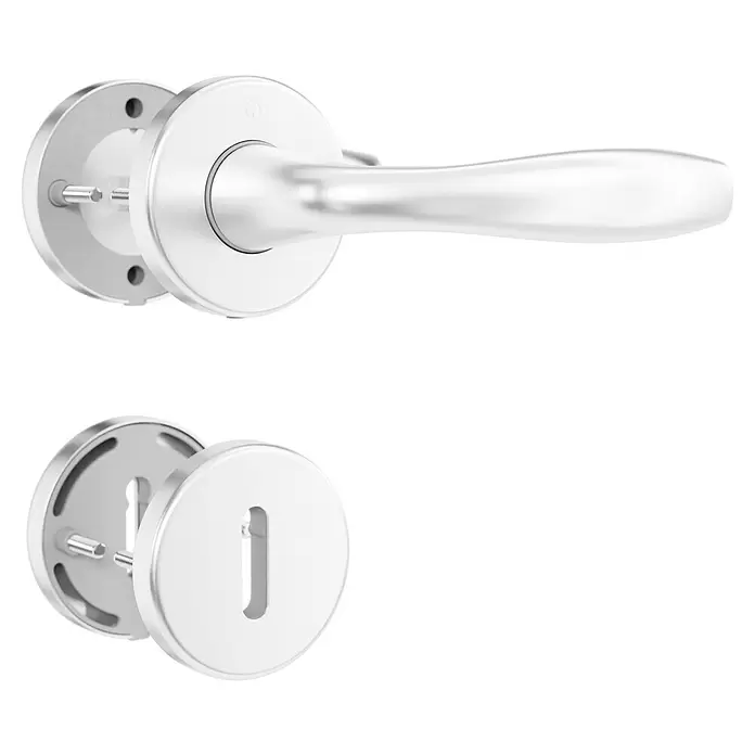 Hoppe Zimmertürgarnitur New York - Stärke Tür: 42 mm - 37 mm, Aluminium, Silber, Buntbart - Türdrücker- und Schlüsselrosetten-Set aus gebürstetem Silber.