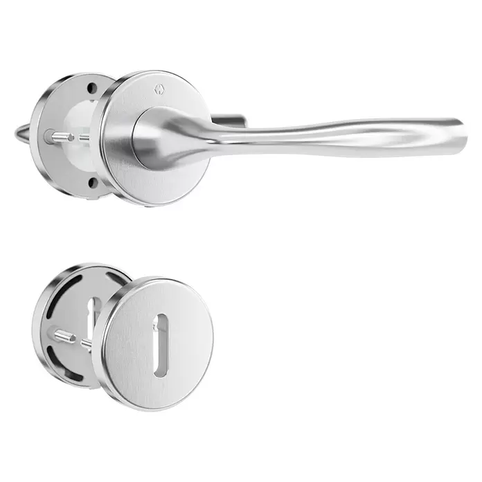 Hoppe Zimmertürgarnitur Vitoria - Stärke Tür: 42 mm - 37 mm, Aluminium, Buntbart - Gebürstetes silbernes Türgriffset mit Griff und Schlüsselrosette.