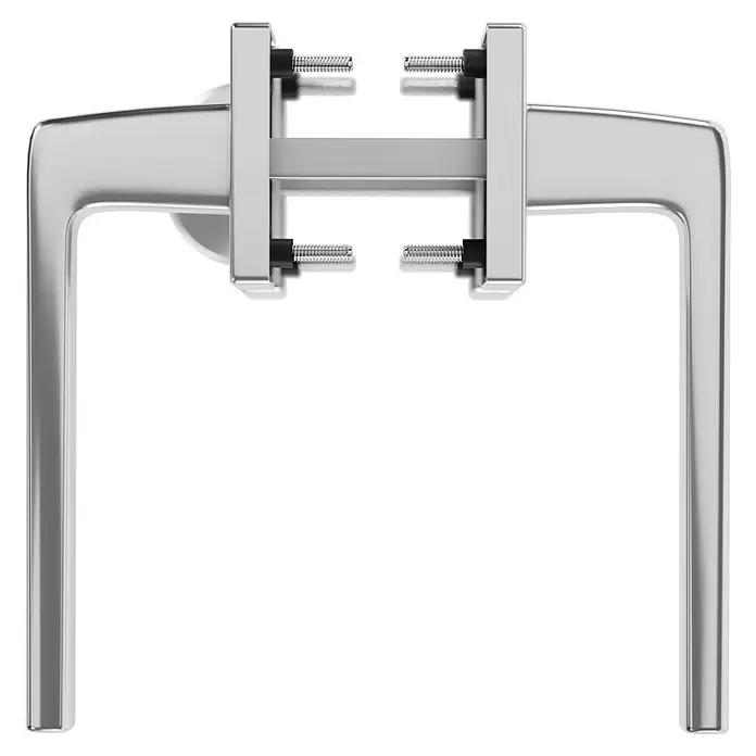 Hoppe Zimmertürgarnitur WC Dublin - Stärke Tür: 42 mm - 37 mm, Aluminium, Silber, Schlitzkopf/Olive - Silberner Metall-Türgriff mit sichtbarem Befestigungsmechanismus.