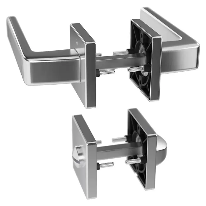 Hoppe Zimmertürgarnitur WC Dublin - Stärke Tür: 42 mm - 37 mm, Aluminium, Silber, Schlitzkopf/Olive - Zwei zerlegte silberne Metalltürgriffe mit Montagematerial, Innenmechanismus und Verbindungsstange.