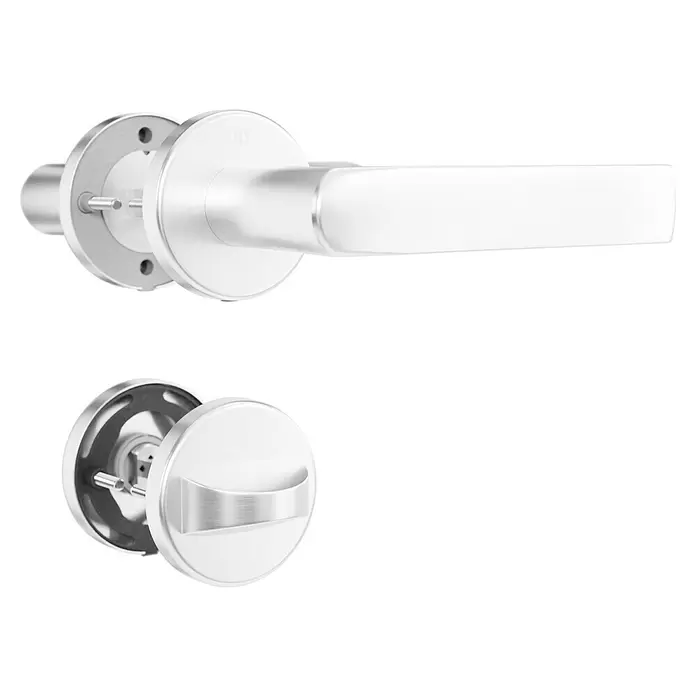 Hoppe Zimmertürgarnitur WC Hamburg - Stärke Tür: 42 mm - 37 mm, Aluminium, Silber, Schlitzkopf/Olive - Modernes silbernes Türgriffset mit Hebel und Privatsphäre-Drehverschluss.