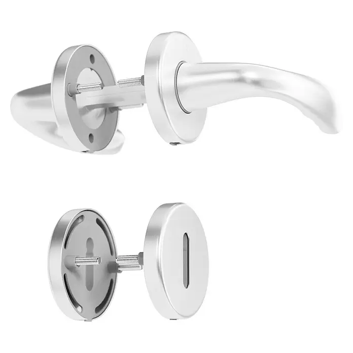 Hoppe Zimmertürgarnitur New York - Stärke Tür: 42 mm - 37 mm, Aluminium, Silber, Buntbart - Demontiertes Türdrücker- und Schlüssellochrosetten-Set aus gebürstetem Metall.