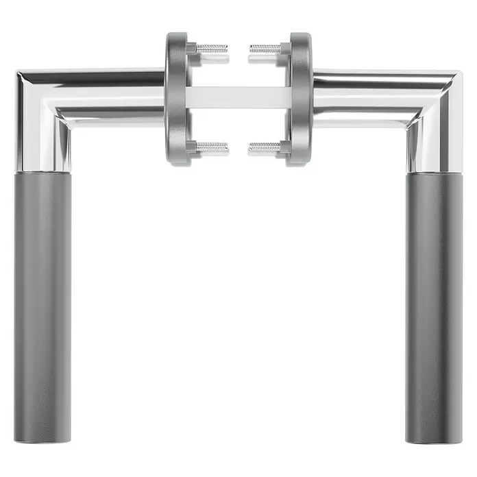 Hoppe Zimmertürgarnitur Lecce - Stärke Tür: 42 mm - 37 mm, Aluminium, Buntbart - Türgriff-Set aus Chrom mit grauen Griffen und Mittelklemmung für Glastüren.