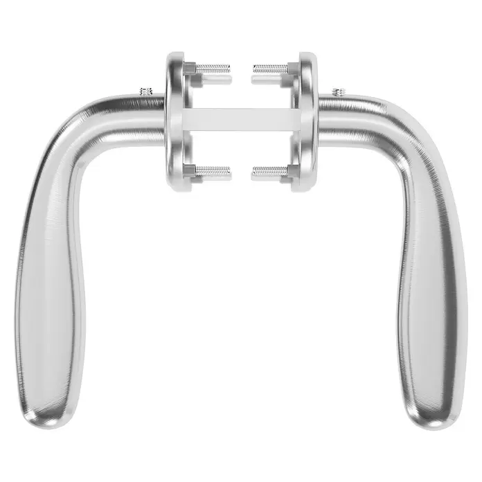 Hoppe Drückergarnitur Cardiff - Stärke Tür: 42 mm - 37 mm, Edelstahl, Buntbart, Form Schild: Rund - Türgriffset aus gebürstetem Silbermetall mit sichtbarer Verbindungsspindel und Schrauben.